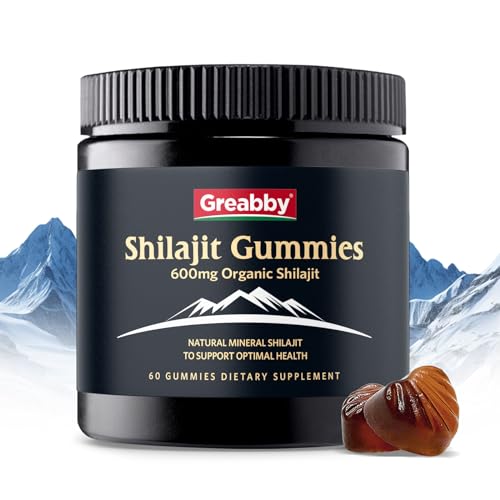 GREABBY Shilajit Supplement Gummies 600mg, Shilajit Gummies with 85+ Trace Minerals, Fulvic Acid, Organic Himalayan Shilajit for Men & Women, Energy & Immune Support, Sugar-Free, 60 Count