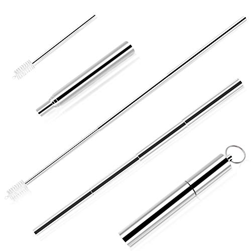Reusable Telescopic Drinking Straw, Portable Food-grade Stainless Steel Drinking Straw with Aluminum Case ＆ Cleaning Brush, Ideal for Home, Travel, Party, Outdoor, Gym, Office