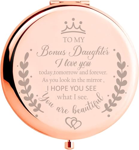 Soulpetals Bonus Daughter Gifts from Mom, Birthday Gifts for Bonus Daughter Adult, Gifts for Step Daughter Wedding Gift from Mom Bonus Daughter Makeup Compact Mirror for Christmas