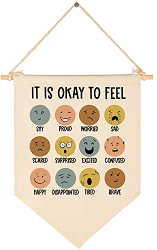 Image of Teacher Gifts-Classroom Wall Banner-Growth Mindset Mental Health Decor | It Is Okay to Feel-Teacher Gift-Back to School-Positive Canvas Pennant Banner Wall Decor for Nursery Classroom Teacher Office