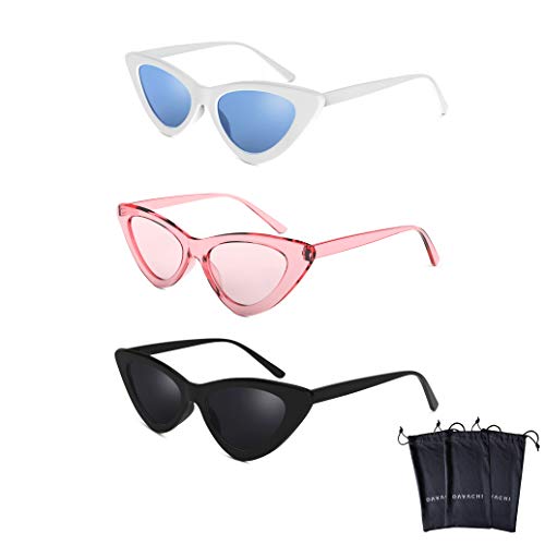 Davachi Cat Eye Clout Goggles Sunglasses Vintage Mod Style Retro Kurt Cobain Cateye Set White, Pink, Black