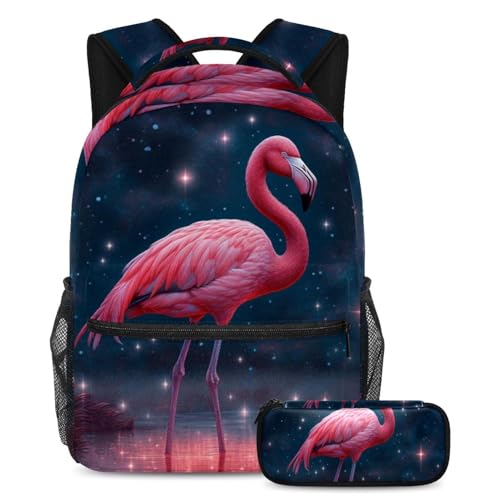 Sac à dos solide ciel étoilé flamant rose pour soulager le dos des ados