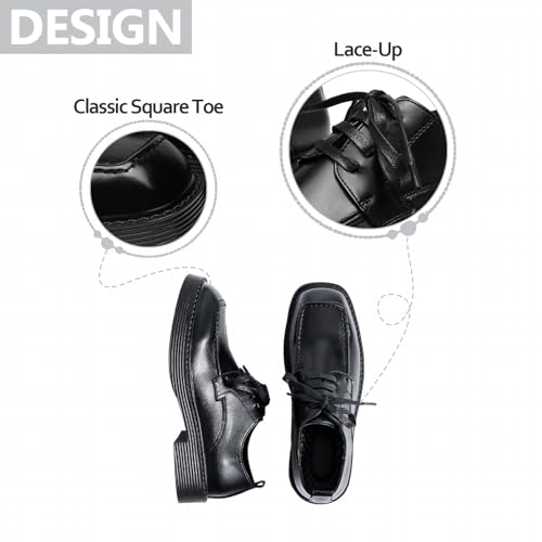 Mens Leather Square Toe Platform Oxfords Classic Retro Thick Block Heel Lace-Up Business Derby Shoes for Dress Office Work Daily Walking4