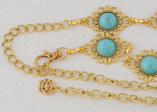 Anna-Kaci Women's Vintage Turquoise Geometry Adjustable Chain Belts for Dress Country Concert Outfit4