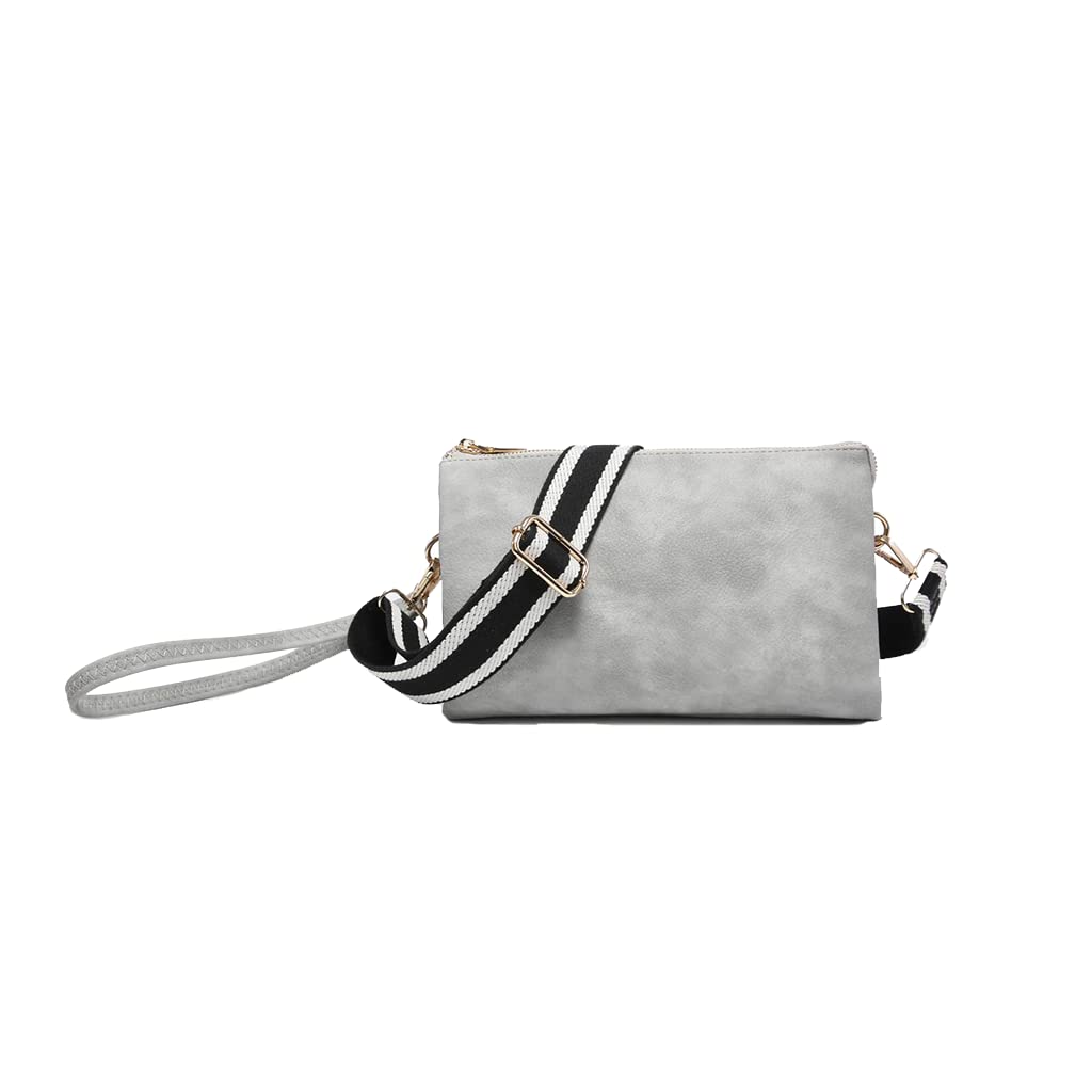 JEN & CO. Izzy Crossbody Bag, Light Grey - Vegan Leather Purses, Women's Large Wristlet Purse Bags with Adjustable Strap