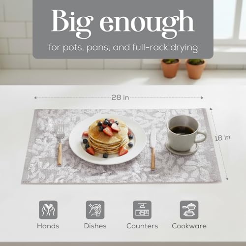 Image of Kitchen Towels, Cotton Hand Towels, Grey and White Vine Ribbed Hand Drying Cloth Set of 4 Absorbent Hand Towels, 18 x 28 Kitchen Linens