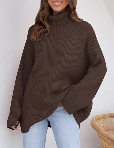ZESICA Women's 2025 Fall Winter Sweaters Oversized Turtleneck Long Sleeve Chunky Knitted Pullover Sweater Jumper Tops3