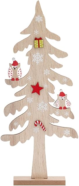 STOBOK Wooden Christmas Tree with Owl Pendent Tabletop Mini Wooden Christmas Tree Standing Wood Christmas Tree for Christmas Party Decoration Ornament ( As Shown )