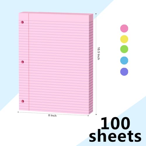 image for AILZFEI Pink Loose Leaf Paper 100 Sheets Colored Filler Paper 8 * 10.5