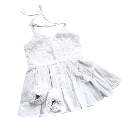 Picksparrow Pure Cotton Baby Girl Jhabla/Dress/Frock with Head Band and Booties (White, Set of 3)