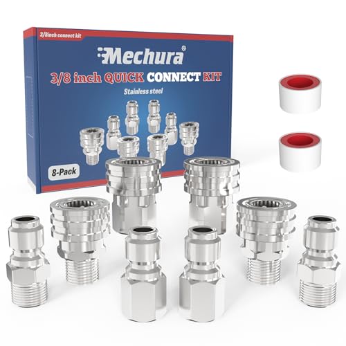 Mechura 3/8 Pressure Washer Quick Connect Kit Female and Male Swivel Fitting Stainless Steel Adapter Set 3/8 Quick Connect Fittings Coupler (8 Pcs)