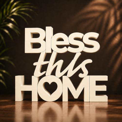 Image of Mad Masters Bless This Home Vastu Desk Decor - Aesthetic Table, Shelf & Wall Showpiece for Home Office, Business. Blessing & Friendly Gifting, Soft Ivory (20.3 x 16 x 2.5 cm)