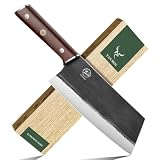 TAN REN Chinese Cleaver Knife, 7.5 Inch Cleaver Knife for Meat Cutting, High Carbon Steel Butcher Knife, Full Tang Meat Cleaver Knife for Home Kitchen