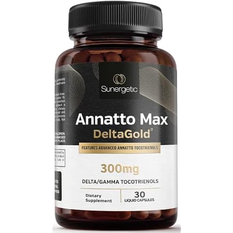 Sunergetic Premium Annatto Tocotrienol Supplement – with DeltaGold – Tocotrienols Vitamin E 300 mg – Supports Liver, Immune & Heart Health - Delta + Gamma Tocotrienols (30 Liquid Capsules) Cover