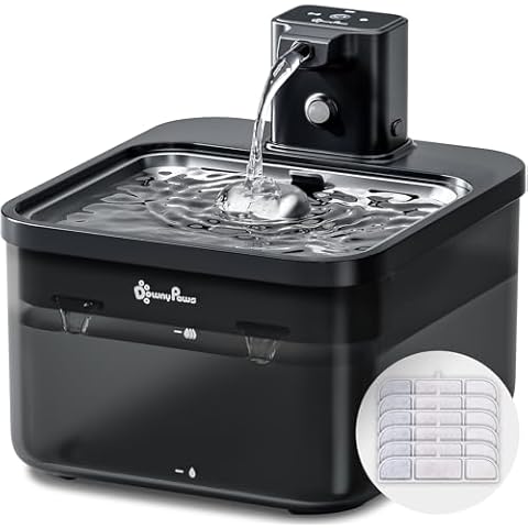 DownyPaws Battery Operated Cat Water Fountain Stainless Steel with 6 Packs Replacement Filters Cover