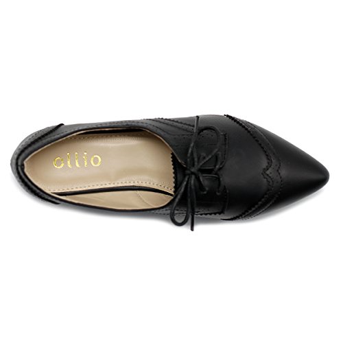 Ollio Women's Ballet Shoe Flat Enamel Pointed Toe Oxford M1818 (8.5 B(M) US, Black)