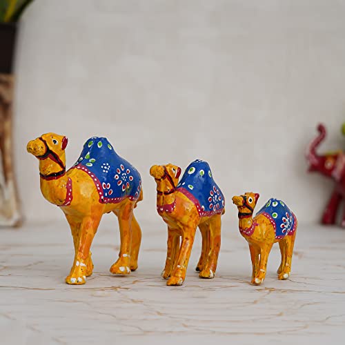 Image of eCraftIndia Set of 3 Multicolor Camel Statues Animal Figurines Decorative Showpieces for Home, Office, Table Decor, and Gift Purpose