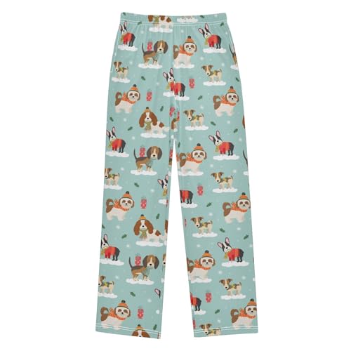 ZZXXB Christmas Terrier Dog Boys Long Pants Soft Trousers Elastic Waist Kids Lounge Bottoms with Pockets S-XL - Main Image