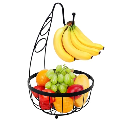 UNIQUE HOME LIVING Fruit Basket Rack Bowl with Banana Hook, Vegetable Storage with Banana Tree Holder for Kitchen Countertop Dining Table