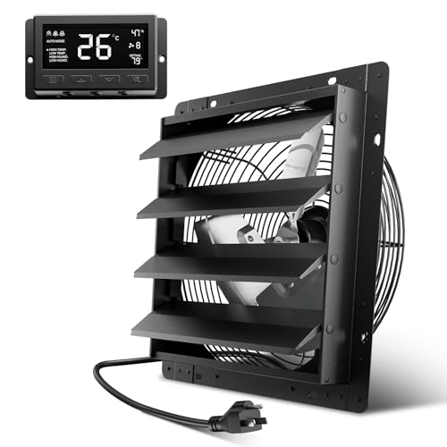 Hon&Guan 換気扇 350mm 有圧換気扇 10段階スピード ECモーター スマートコントローラー付き センサー 温度湿度にて自動オンオフ タイマー シャッター付き 産業用 低騒音 排気専用 単相100V 工場・作業所・倉庫用 (羽根径35cm,10段階スピード)