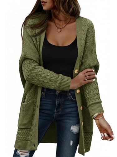 Saodimallsu Cardigan à manches longues pour femme - Ouvert à l'avant - Col en V - Boutonnière - Pull ample en grosse maille - Décontracté et élégant -...