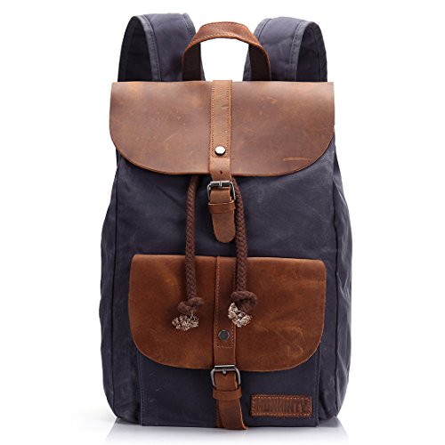 Laptop backpack 15.6 inch computer waxed canvas leather travel ru…
