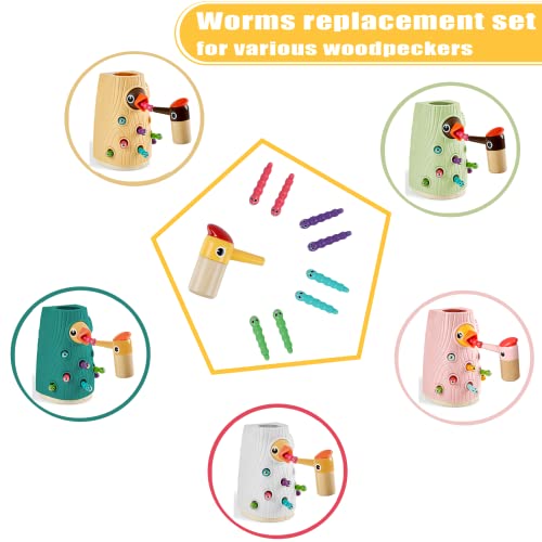 Top Bright Woodpecker Toy Worms Replacement Set Toddler Montessori Fine Motor Skills Playset Magnetic Bird Feeding Game #TOP1