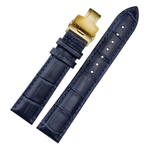 Bracelet de montre en cuir véritable bleu 12mm à 23mm pour hommes et femmes