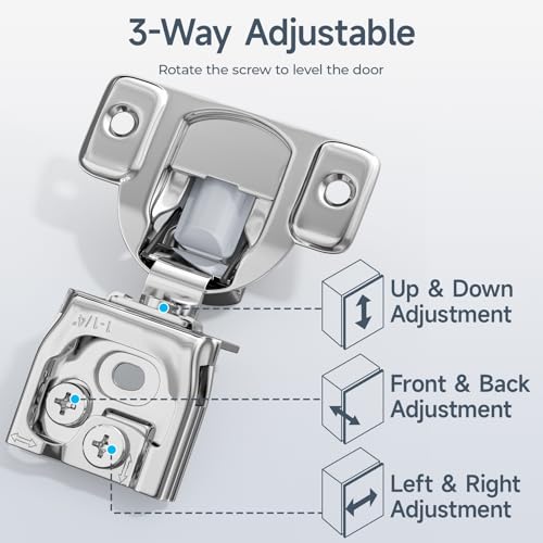 HOSOM 10 Pack 1-1/4\" Overlay Soft Close Cabinet Hinges, 105 3-Way Adjustable, Nickel Finish, Steel Material, Modern/Contemporary Style