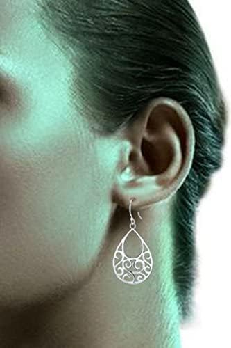 Sterling Silver Filigree Minimalist Design Of Peacock Dangle Drop Earrings For Womens By Ganga Jewells - Image 4