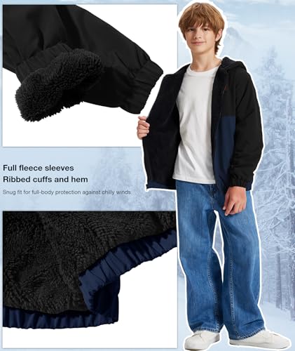 Image of ZITY Boys Fleece Jacket Sherpa Lined Hoodie Zip Up Sweatshirts Windproof Outerwear Warm Autumn Winter Coat 6-15 Years