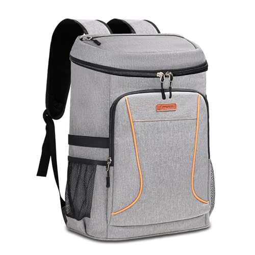 Estarer Kühlrucksack 35L Kühltasche Picknickrucksack Wasserdichter Rucksack zum Kühl mit Flaschenöffner beim Camping, Wandern und Strand, Hellgrau