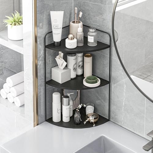 Image of Forest Angle Bathroom Counter Organizer,Countertop Organizer,Vanity Organizers,Bathroom Storage,Bathroom Sink Caddy,Counter Shelf,Corner Counter,Corner Shelves(Black)