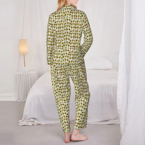Pyjama long femme ensemble deux pièces imprimé fleurs vêtements de nuit amples - 6