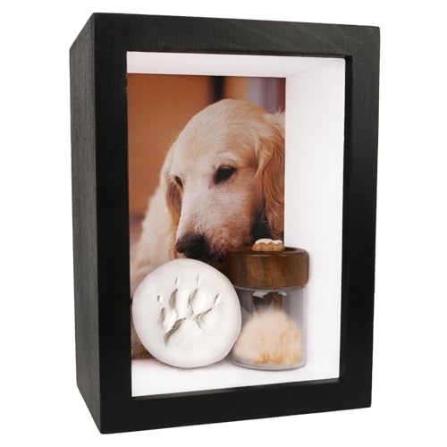 Dog Memorial Shadow Box Frame 5x7 with Paw Print Kit and Fur Keepsake Box Small Pet Memorial Frame Box for Dogs and Cats That Passed Pet Death Sympathy and Remembrance Gift for Pet Owners