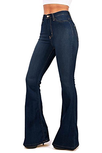 Vibrant Women's Juniors Bell Bottom High Waist Fitted Denim Jeans2