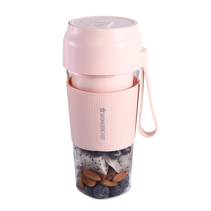 Plastic Nutri-Cup Portable Blender | Usb Charging | Smoothie Maker | Ss Blades | Battery Operated Rechargeable Blender | 300Ml | Compact Size | Pink, In Built Jar, 120 Watts