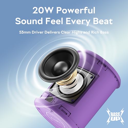 Image of Portable Bluetooth Speaker, IPX7 Waterproof Wireless Speaker with 20W Loud Stereo Sound, 15H Playtime & Beat-Synced RGB Light, Small Outdoor Speaker for Shower,Pool,Beach,Hiking,Gifts(Purple)