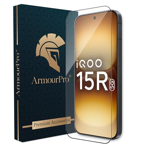 Image of ArmourPro Tempered Glass for iQOO 15R - 9H Screen Protector with Black Border, Anti Scratch, Edge-to-Edge Coverage, HD Clarity, Smooth Touch, Case Friendly | Black
