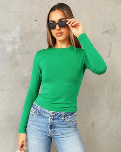 Image of Abardsion Women's Slim Lightweigh Long Sleeve T Shirts | Fall Clothes 2026 Casual Basic Crewneck Going Out Crop Tops Y2K
