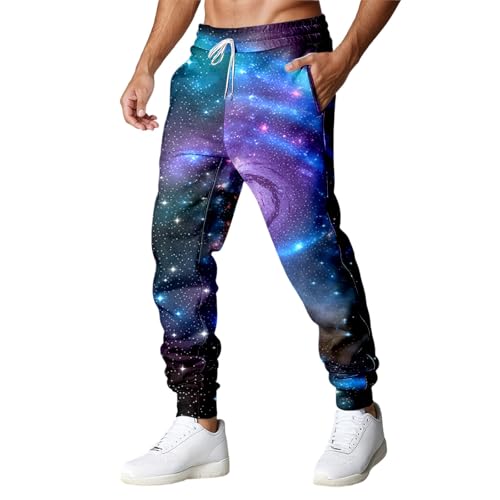 Pantalones Casuales Hombre con Estampado Galáctico y Diseño Astronauta para Uso Diario Cómodo Elástico (Blue, XXXL)