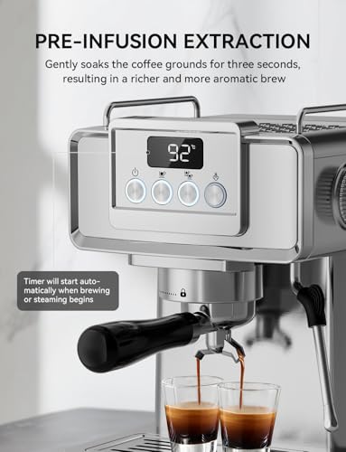 SUMSATY Máquina de Café Expresso, Aço Inoxidável, 1.8L, 20 Bar, Vaporizador de Leite, Cappuccino, Latte, Espresso, Totalmente Automática - Imagem 3