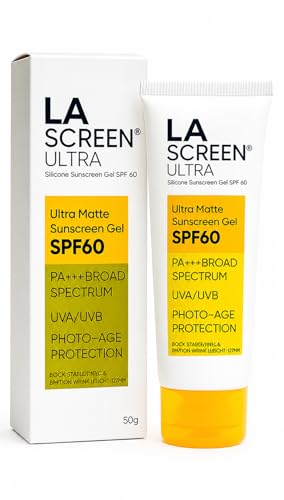 Image of LA Screen Ultra Matte Sunscreen Gel SPF 60 | PA+++ Broad Spectrum UVA /UVB Protection | Silicone-Based Lightweight Oil-Free Formula | Non-Greasy, Sweat-Resistant Sunblock for Oily & Acne-Prone Skin | Photo-Age Protection | 50g