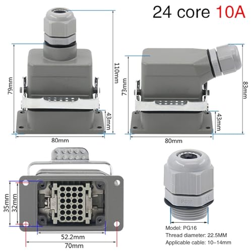 Conector de alta resistencia HDC-HD-024 rectangular de 24 pines para uso industrial 3