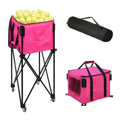 Image of Tennis Ball Hopper& Pickleball Basket,Foldable Tennis Ball Basket for Extended Training, Ball Cart with Storage Bag