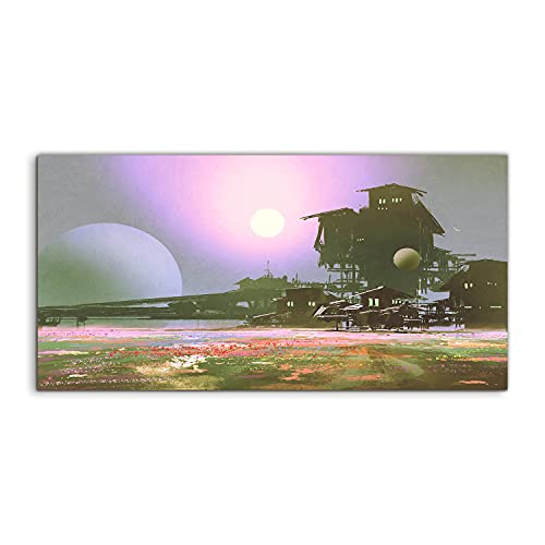 Tableau acryl 120x60cm scifi flowers factory pour illuminer un salon sombre