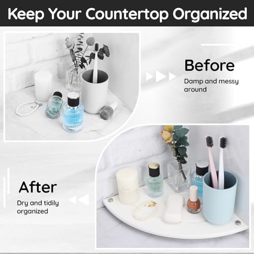 Image of Segbeauty Quick Dry Stone Sink Tray, 9.85in Diatomaceous Water Absorbing Corner Sink Caddy, Fast Drying Stone Soap Tray Dish Sponge Holder Corner Counter Shelf Rack Drying Mat for Bathroom Kitchen