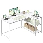 VASAGLE L Shaped Corner Desk, Computer Gaming Desk with Storage, Reversible Height-Adjustable Shelves, for Home Office, 120 x 80 cm, Maple White LWD136WF01