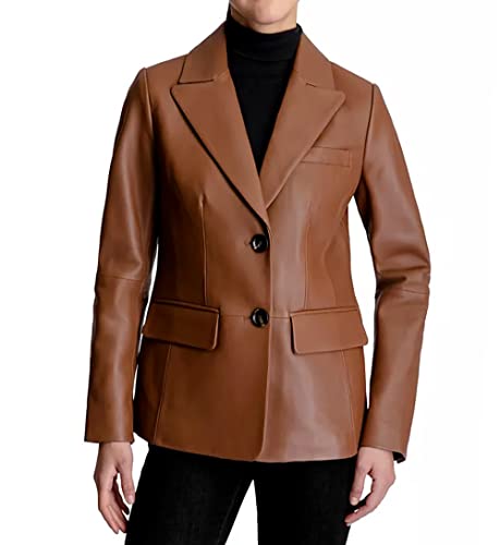 Anne Klein Women's Classic Blazer Leather Jacket-Black-XS2