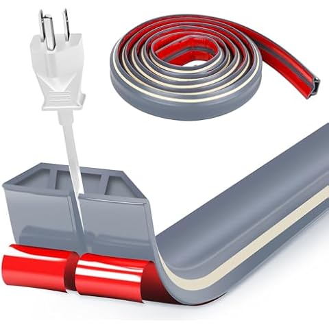 10ft Large Grey Floor Cord Cover, Self-2" (W) x 0.6"(H), Cable Cavity:0.8"(W) x 0.4"(H), Adhesive Power Cable Protector, Silicone Cord Protector, Cord Management, Cord Concealer and Cable Hider Cover